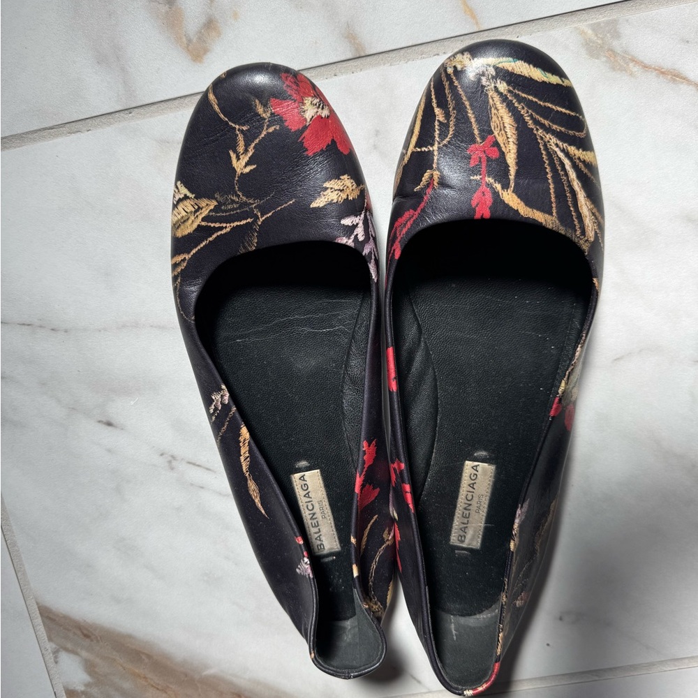 Balenciaga Black and Red Floral Loafers